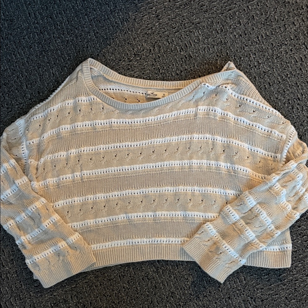 Hollister Beige and White Striped Sweater